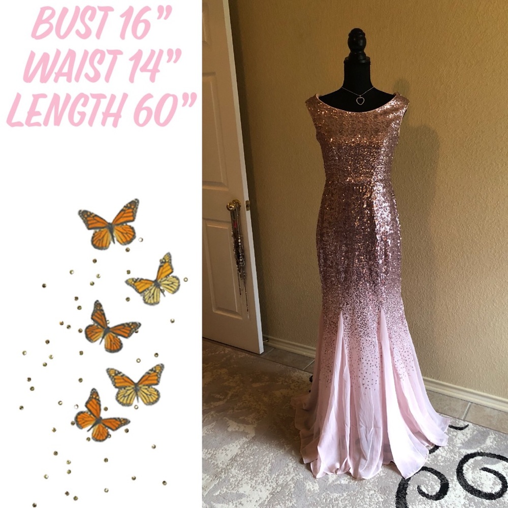 Rose Gold Waterfall Sequin Prom Gown